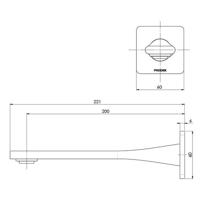 Phoenix Teel Wall Basin Outlet 200mm - Brushed Nickel-118-7610-40-blue-leaf-bathware