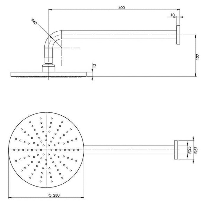 Phoenix Vivid Shower Arm 400mm & 230mm Round Rose - Chrome-V5200-00-blue-leaf-bathware