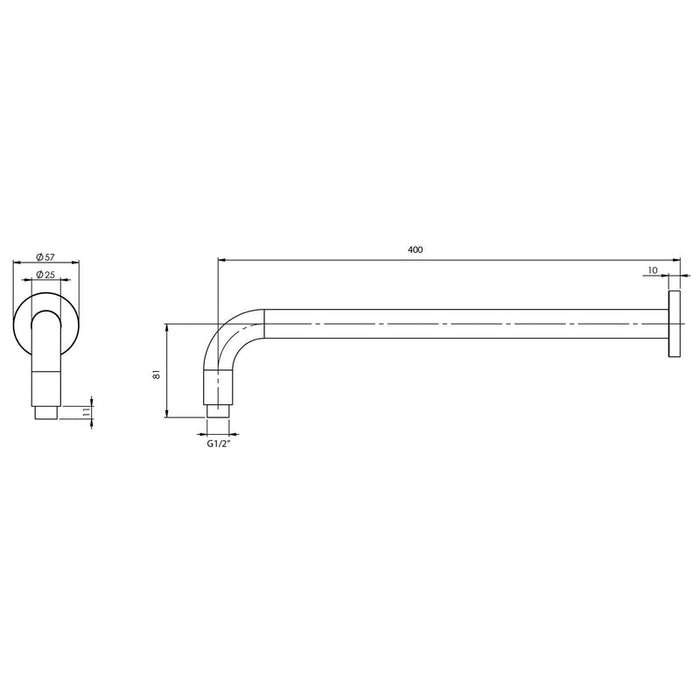 Phoenix Vivid Shower Arm 400mm Round - Brushed Nickel-V6000-40-blue-leaf-bathware