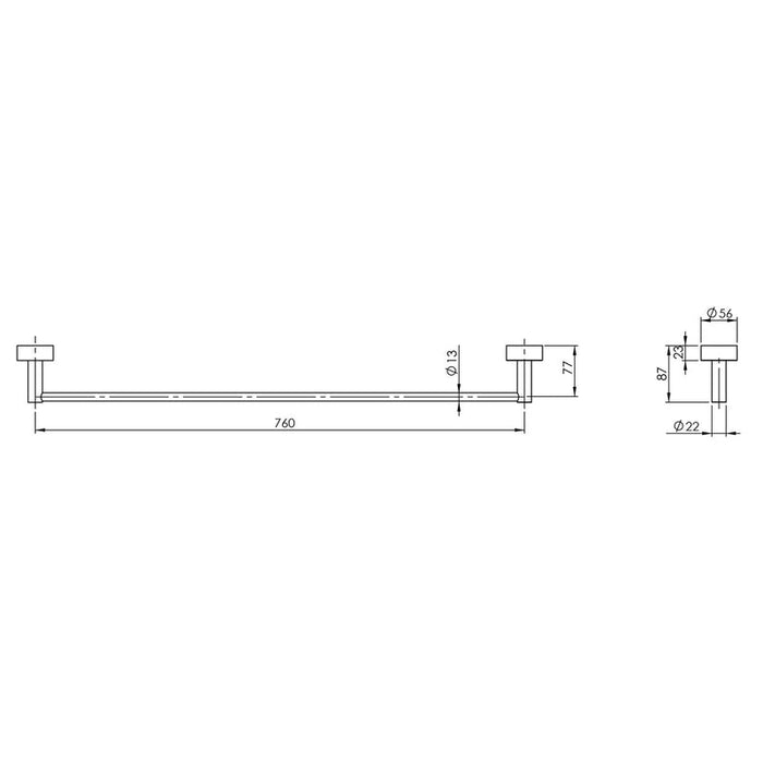 Phoenix Vivid Single Towel Rail 760mm - Chrome-VA802 CHR-blue-leaf-bathware