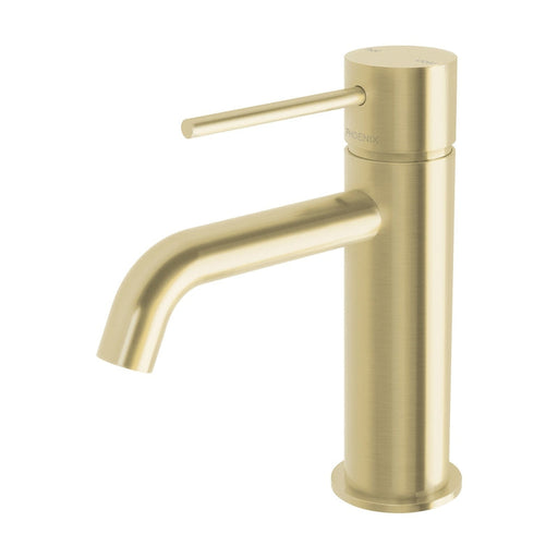 Phoenix Vivid Slimline Basin Mixer Curved Outlet - Brushed Gold-VS7701-12-blue-leaf-bathware