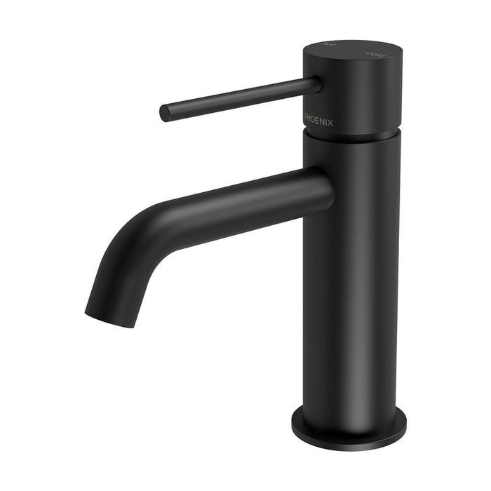 Phoenix Vivid Slimline Basin Mixer Curved Outlet - Matte Black-VS7701-10-blue-leaf-bathware