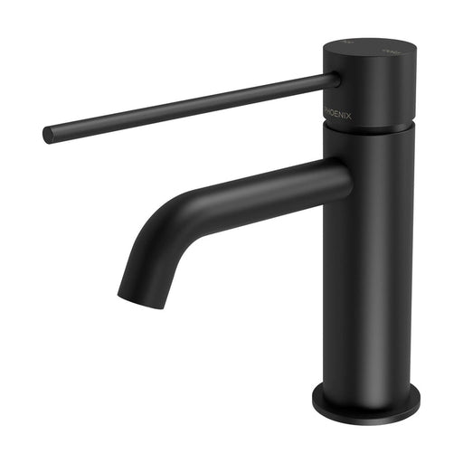 Phoenix Vivid Slimline Basin Mixer Curved Outlet with Extended Lever - Matte Black-114-7701-10-blue-leaf-bathware