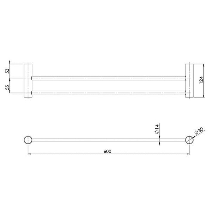 Phoenix Vivid Slimline Double Towel Rail 600mm - Brushed Nickel-111-8110-40-blue-leaf-bathware