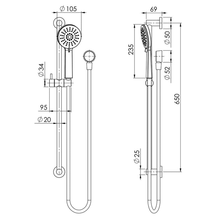 Phoenix Vivid Slimline Extended Rail Shower - Brushed Nickel-VS6835-40-blue-leaf-bathware