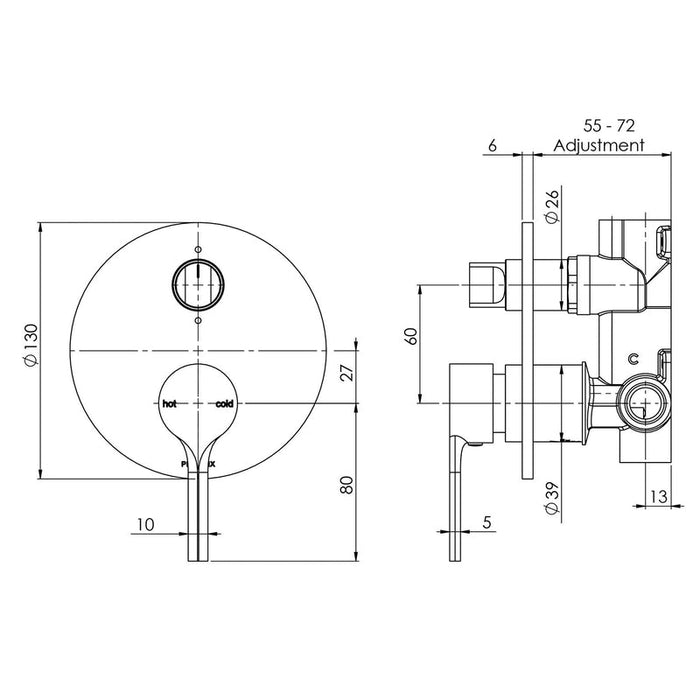 Phoenix Vivid Slimline Oval Shower / Bath Diverter Mixer - Brushed Nickel-VV791-40-blue-leaf-bathware