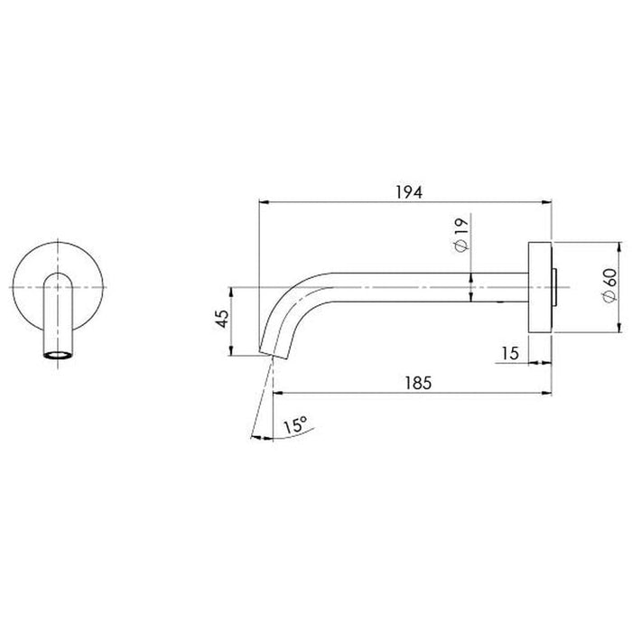 Phoenix Vivid Slimline Plus Wall Basin / Bath Outlet 180mm - Brushed Nickel-119-0810-40-blue-leaf-bathware