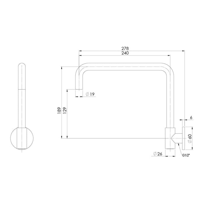 Phoenix Vivid Slimline Plus Wall Sink Outlet 240mm Squareline - Brushed Nickel-119-0870-40-blue-leaf-bathware