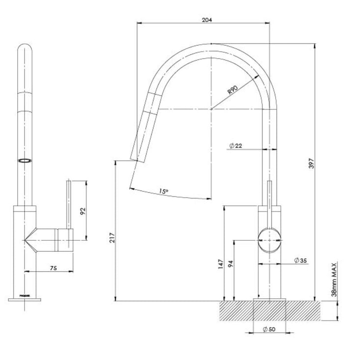 Phoenix Vivid Slimline Pull Out Sink Mixer Brushed Nickel-VS7105-40-blue-leaf-bathware