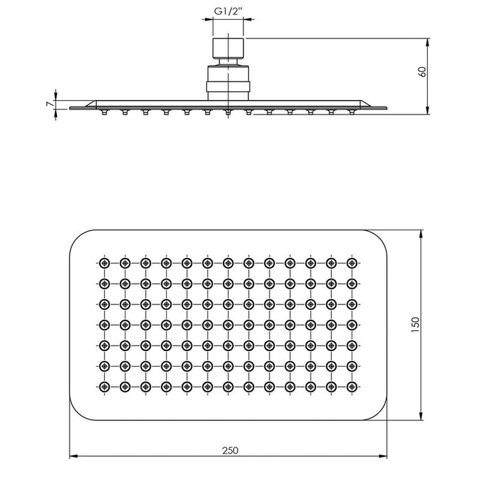 Phoenix Vivid Slimline Shower Rose 250x150mm Slimline Rectangle - Stainless Steel-VS5002-50-blue-leaf-bathware