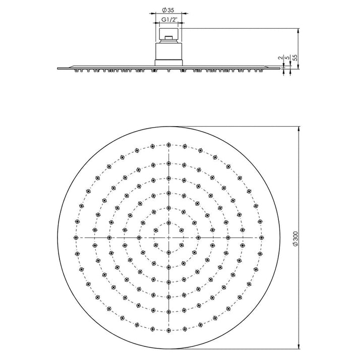 Phoenix Vivid Slimline Shower Rose 300mm Slimline Round - Stainless Steel-VS5000-50-blue-leaf-bathware