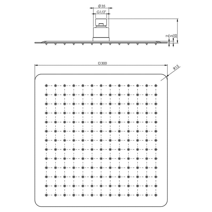 Phoenix Vivid Slimline Shower Rose 300mm Slimline Square - Stainless Steel-VS5001-50-blue-leaf-bathware