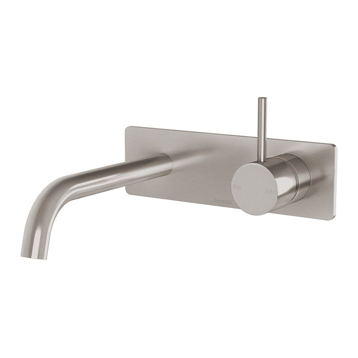 Phoenix Vivid Slimline Up Basin / Bath Wall Mixer Set - Brushed Nickel-112-7813-40-blue-leaf-bathware