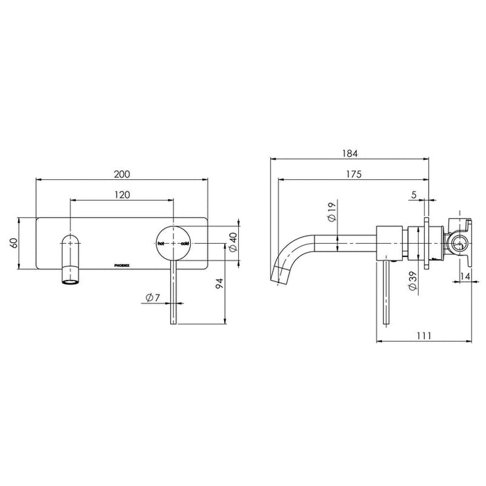 Phoenix Vivid Slimline Wall Basin Mixer Set 180mm Curved - Brushed Carbon-VS785-31-blue-leaf-bathware