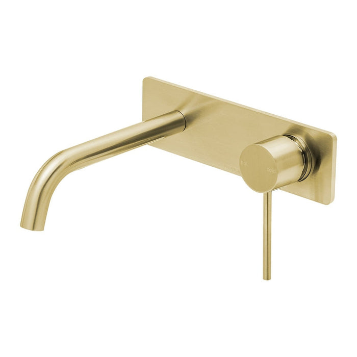 Phoenix Vivid Slimline Wall Basin Mixer Set 180mm Curved - Brushed Gold-VS785-12-blue-leaf-bathware