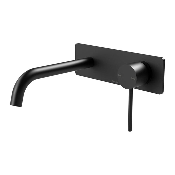 Phoenix Vivid Slimline Wall Basin Mixer Set 180mm Curved - Matte Black-VS785 MB-blue-leaf-bathware