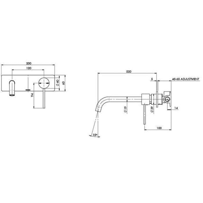 Phoenix Vivid Slimline Wall Basin Mixer Set 230mm Curved - Brushed Carbon-VS7830-31-blue-leaf-bathware