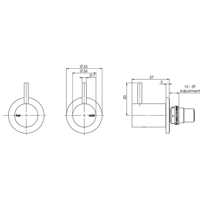 Phoenix Vivid Slimline Wall Top Assemblies 15mm Extended Spindles - Chrome-VS067 CHR-blue-leaf-bathware