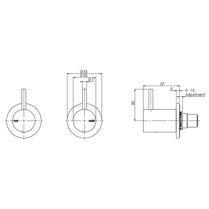 Phoenix Vivid Slimline Wall Top Assemblies - Brushed Nickel-VS060 BN-blue-leaf-bathware