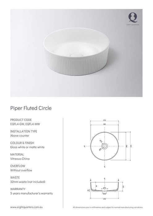 Eight Quarters Piper Fluted Circle