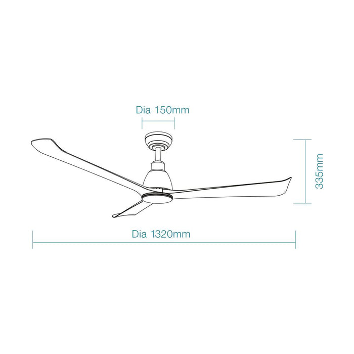 Martec Polo DC 52″ Smart Ceiling Fan With WIFI Remote Control + LED light - Matt White / Walnut - Technical Drawing
