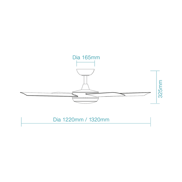 Martec Proton DC 52″ Ceiling Fan + LED Light - Technical Drawing