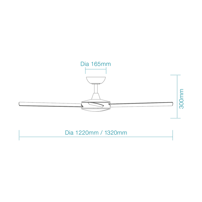 Martec Quantum DC 52″ DC Ceiling Fan With Remote Control - Matt Black - Technical Drawing