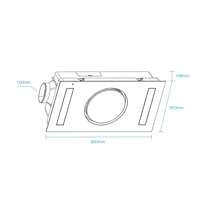 Martec Quasar DC 4 in 1 Bathroom Heater, Cooler and Exhaust Fan with Tricolour LED Light - Matt White - Dimensions & Features