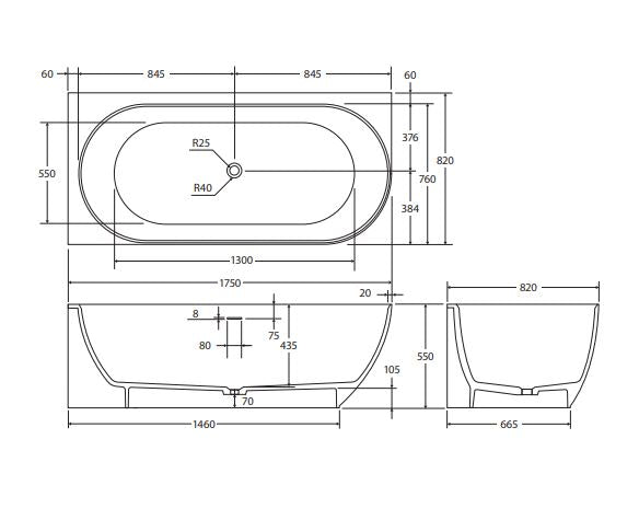 Fienza Matta Right-Hand Solid Surface Corner Bath 1700mm