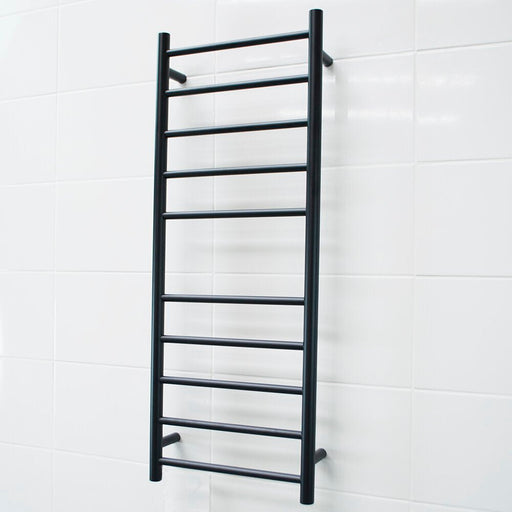 Radiant Heated Round Ladder 430 x 1100mm - Matt Black-blue-leaf-bathware