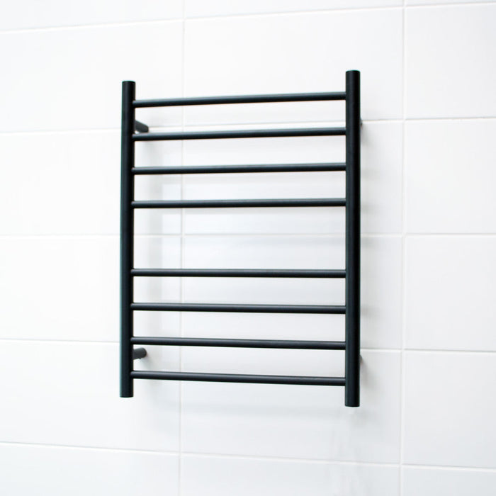 Radiant Heated Round Ladder 530 x 700mm - Matt Black-blue-leaf-bathware