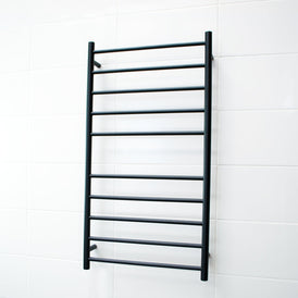 Radiant Heated Round Ladder 600 x 1100mm - Matt Black-blue-leaf-bathware
