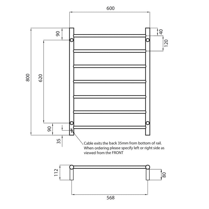 Radiant Heated Round Ladder 600 x 800mm - Brushed Nickel-blue-leaf-bathware