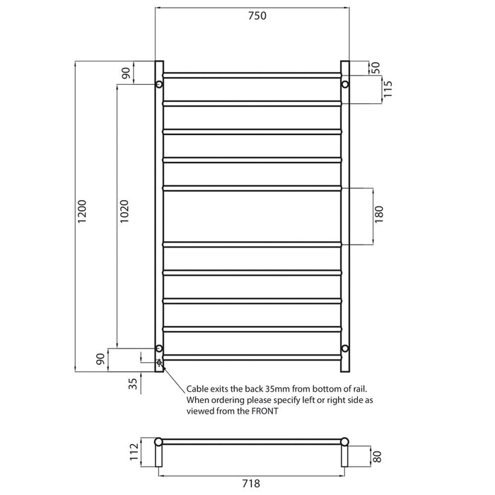 Radiant Heated Round Ladder 750 x 1200mm - Matt Black-blue-leaf-bathware