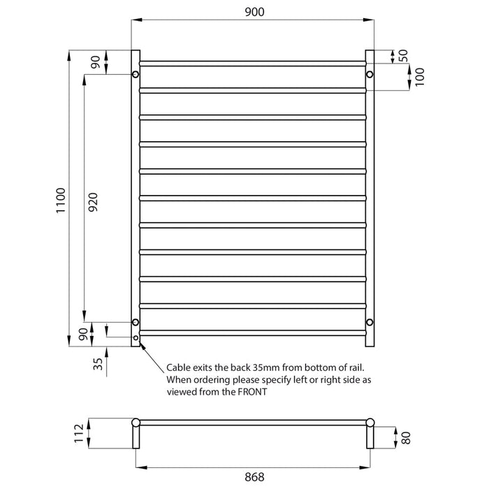 Radiant Heated Round Ladder 900 x 1100mm - Mirror Polished-blue-leaf-bathware