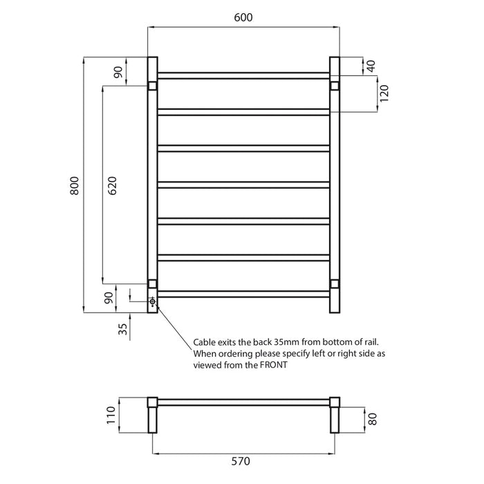 Radiant Heated Square Ladder 600 x 800mm - Matt Black-blue-leaf-bathware