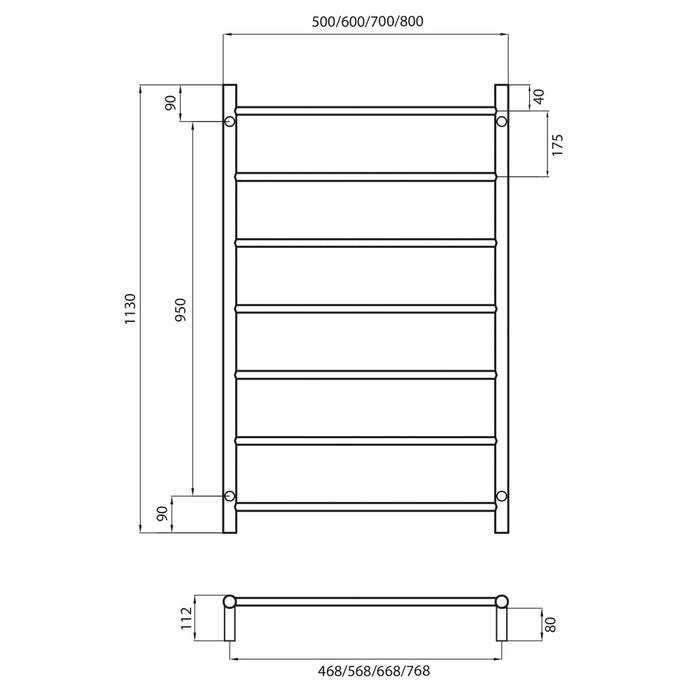 Radiant Non-Heated Round Ladder 600 x 1130mm - Mirror Polished-LTR02-600-blue-leaf-bathware