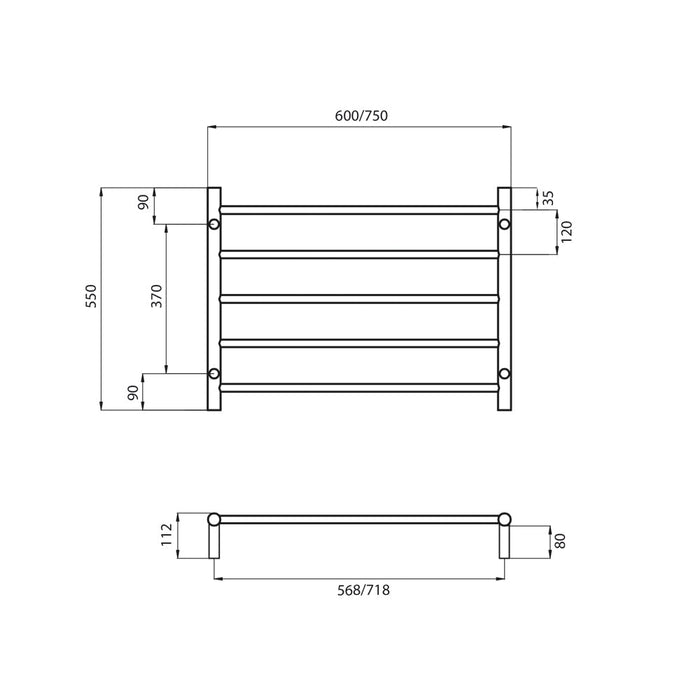 Radiant Non-Heated Round Ladder 750 x 550mm - Matt Black-BLTR03-blue-leaf-bathware