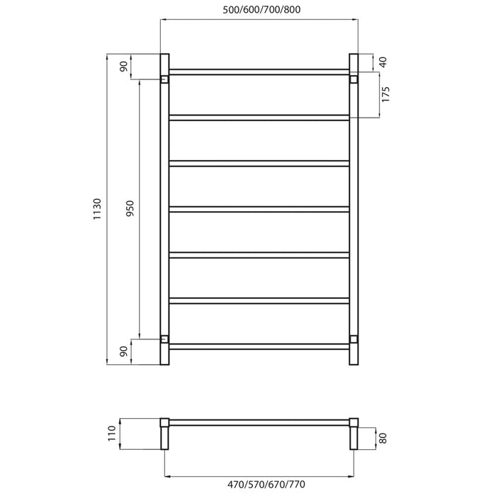 Radiant Non-Heated Square Ladder 600 x 1130mm - Mirror Polished-SLTR02-600-blue-leaf-bathware