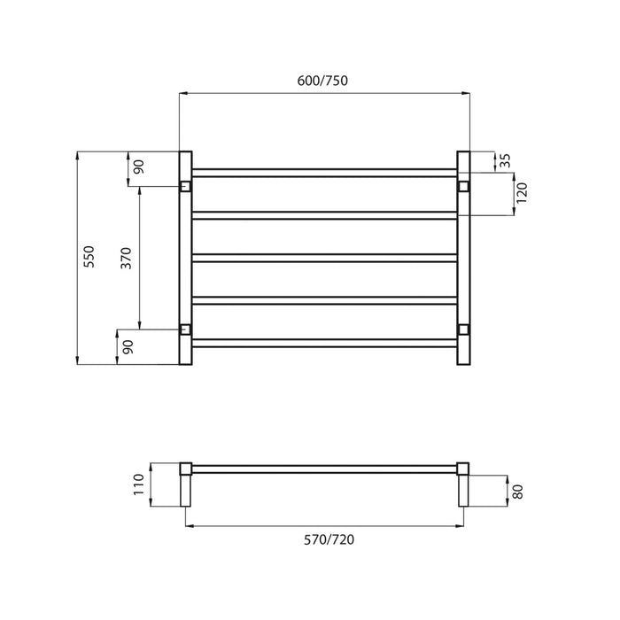 Radiant Non-Heated Square Ladder 700 x 550mm - Mirror Polished-SLTR03-750-blue-leaf-bathware