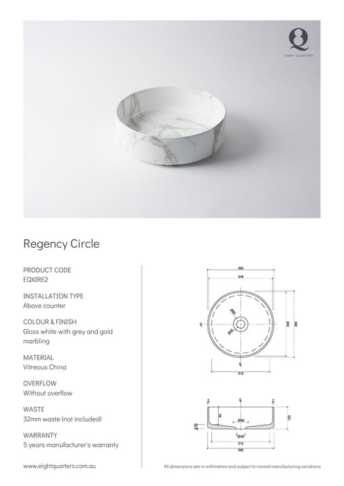 Eight Quarters Regency Circle Specifications 