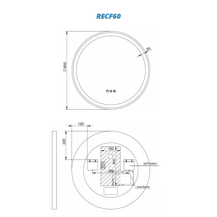 Remer Eclipse LED Mirror with Demister & Light Colour Switch - Dimmable-blue-leaf-bathware