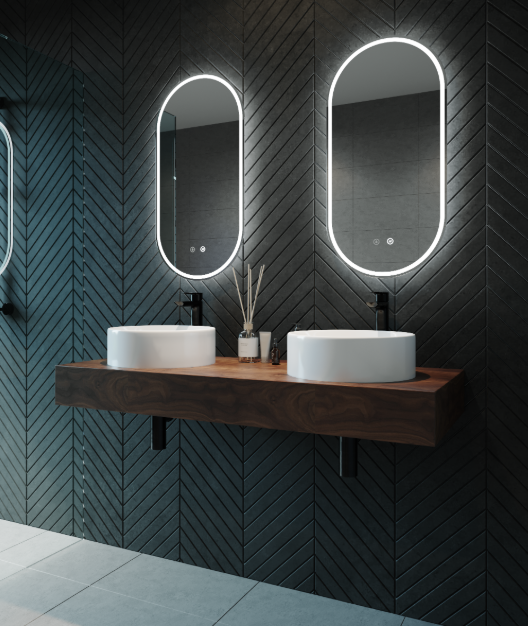 Remer Gatsby 450mm LED Mirror with Demister-blue-leaf-bathware