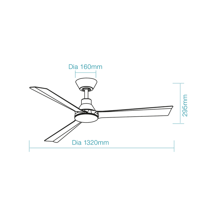 Martec Riviera DC 52″ Smart Ceiling Fan With WIFI Remote Control - Matt Black - Technical Drawing