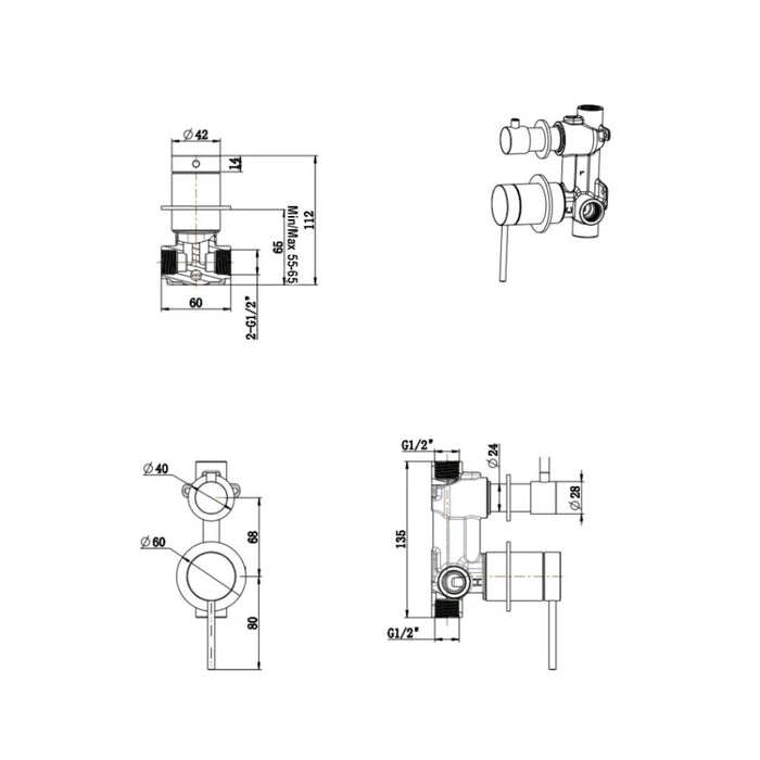 Bellavista Mica Heritage Shower Mixer Diverter – French Gold- TRIM KIT ONLY