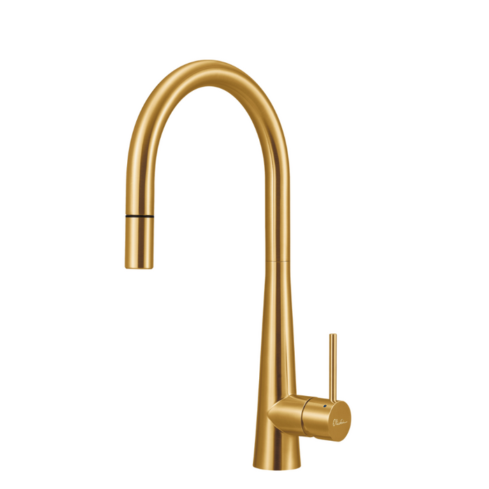 Oliveri Essente Stainless Steel Goose Neck Pull Out Mixer Brushed Gold