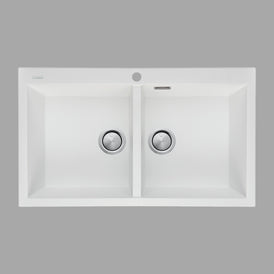 Oliveri Santorini Double Bowl Topmount Sink - White
