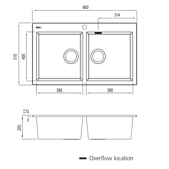 Oliveri Santorini Double Bowl Topmount Sink - White