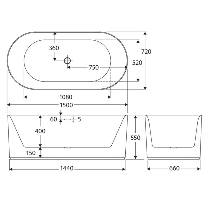 Empire Slim Freestanding Solid Surface Bath - Matte White