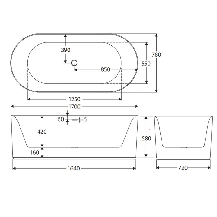 Empire Slim Freestanding Solid Surface Bath - Matte White